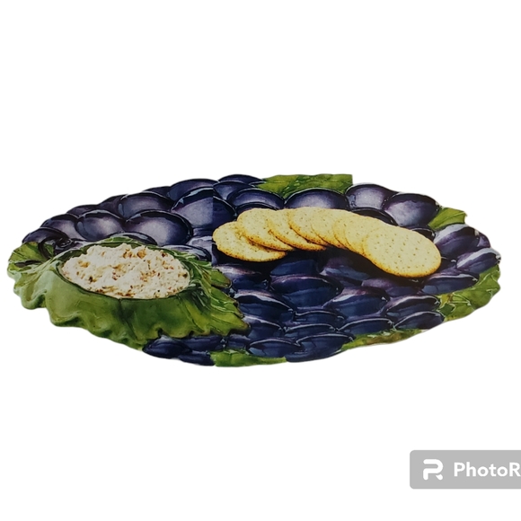 Celebrating Home NEW Stoneware Grape Platter Decorative Microwaveable oven safe - Picture 2 of 5